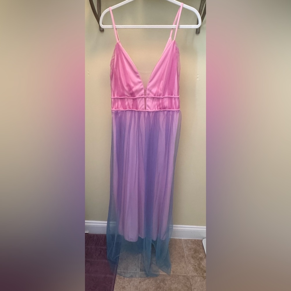 Elegant Pink and Blue Maxi Dress